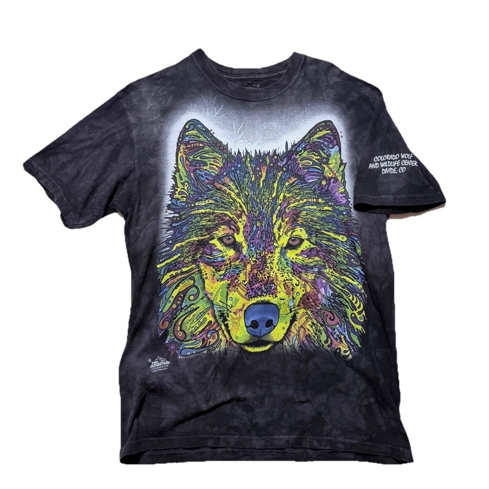 The Mountain Wolf T-Shirt‎ Mens Medium Black Tie Dye Dean Russo Art Graphic Tee